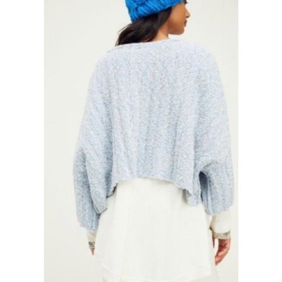 Free People Good Day Ribbed Blue Oversized Cropped Sweater Womens Medium - Picture 8 of 11